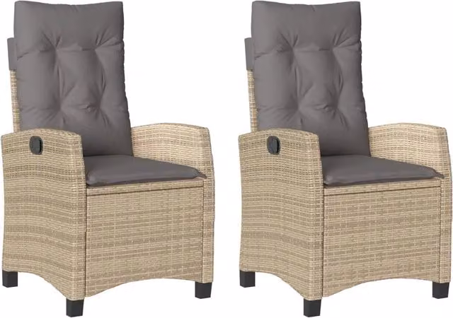 Sedie Reclinabili Giardino 2 pz | Sedie da Esterno Cuscini Beige Misto Polyrattan