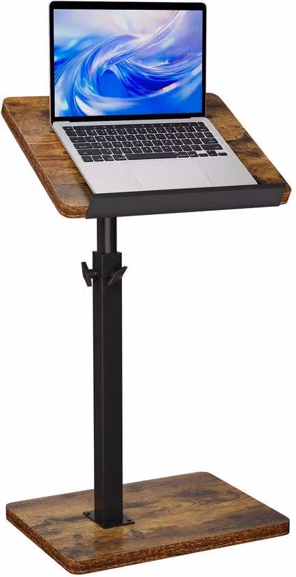 Ibenzoa® Tavolino laterale regolabile in altezza, dal design industriale, con altezza da 43 a 76 cm, girevole a 360° e pieghevole, realizzato in tubi d'acciaio e pannello di particelle, ideale per ottimizzare lo spazio accanto a divani e letti