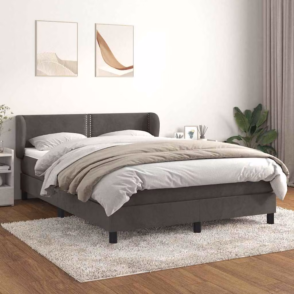 vidaXL Giroletto a Molle con Materasso Ibrido in Velluto Grigio L/P/H: 190 x 140 x 88 cm – 1