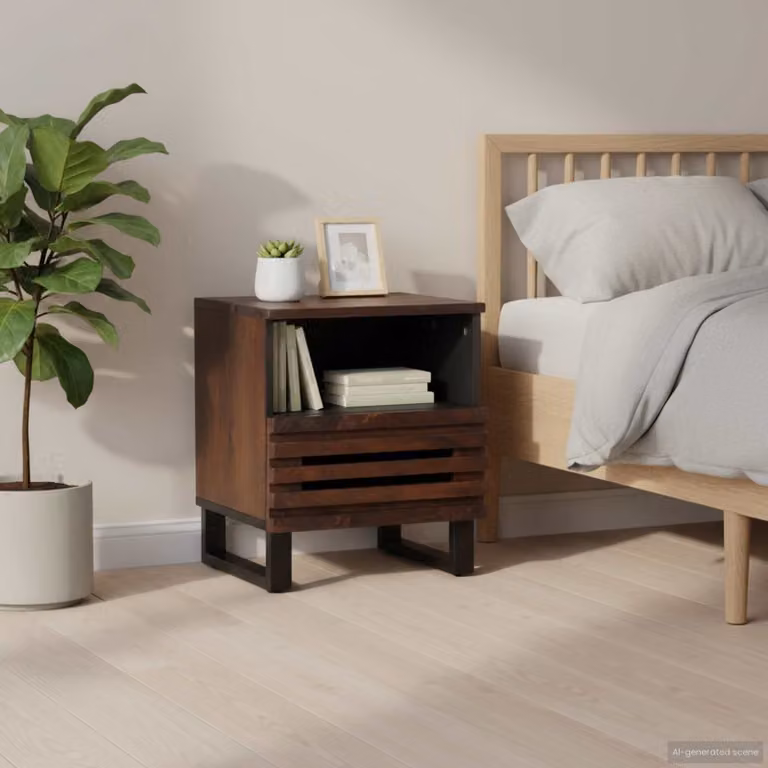 Set di 2 comodini vidaXL in legno di mango marrone stile industrial L: 40 cm, P: 34 cm, H: 46 cm