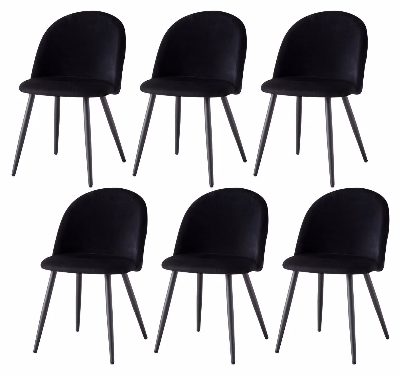Set di 6 sedie da pranzo - Sedia imbottita in velluto, ideale per sala da pranzo e cucina - Gambe in metallo - Design moderno e minimalista - Senza braccioli - Colore: nero