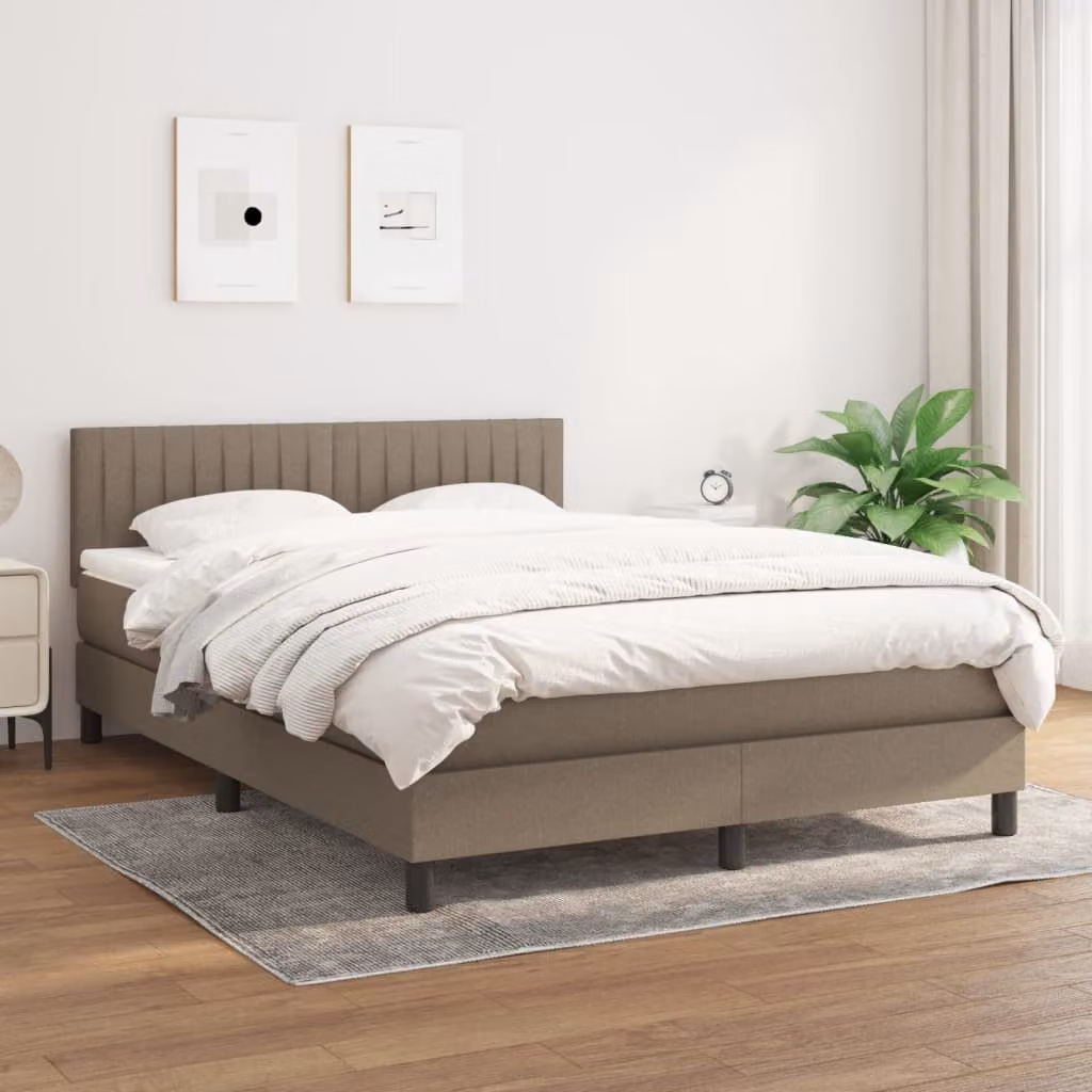 vidaXL Letto Ibrido con Giroletto a Molle e Materasso in Tessuto Beige e Bianco, L/P/H: 144 x 200 x 88 cm – 1