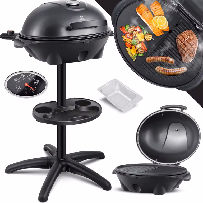 KESSER® Griglia elettrica 2in1, da tavolo/da terra, con coperchio, potenza massima 2400W, rivestimento antiaderente, piastra XXL