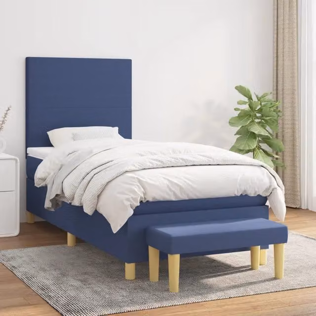 Letto Ibrido vidaXL con Giroletto a Molle e Materasso in Tessuto Blu e Bianco L/P/H: 203 x 80 x 128 cm – 1