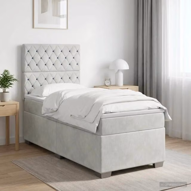 Letto box spring ibrido vidaXL con materasso in tessuto grigio e bianco, dotato di illuminazione sottostante e porta USB, L/P: 100 x 200 cm