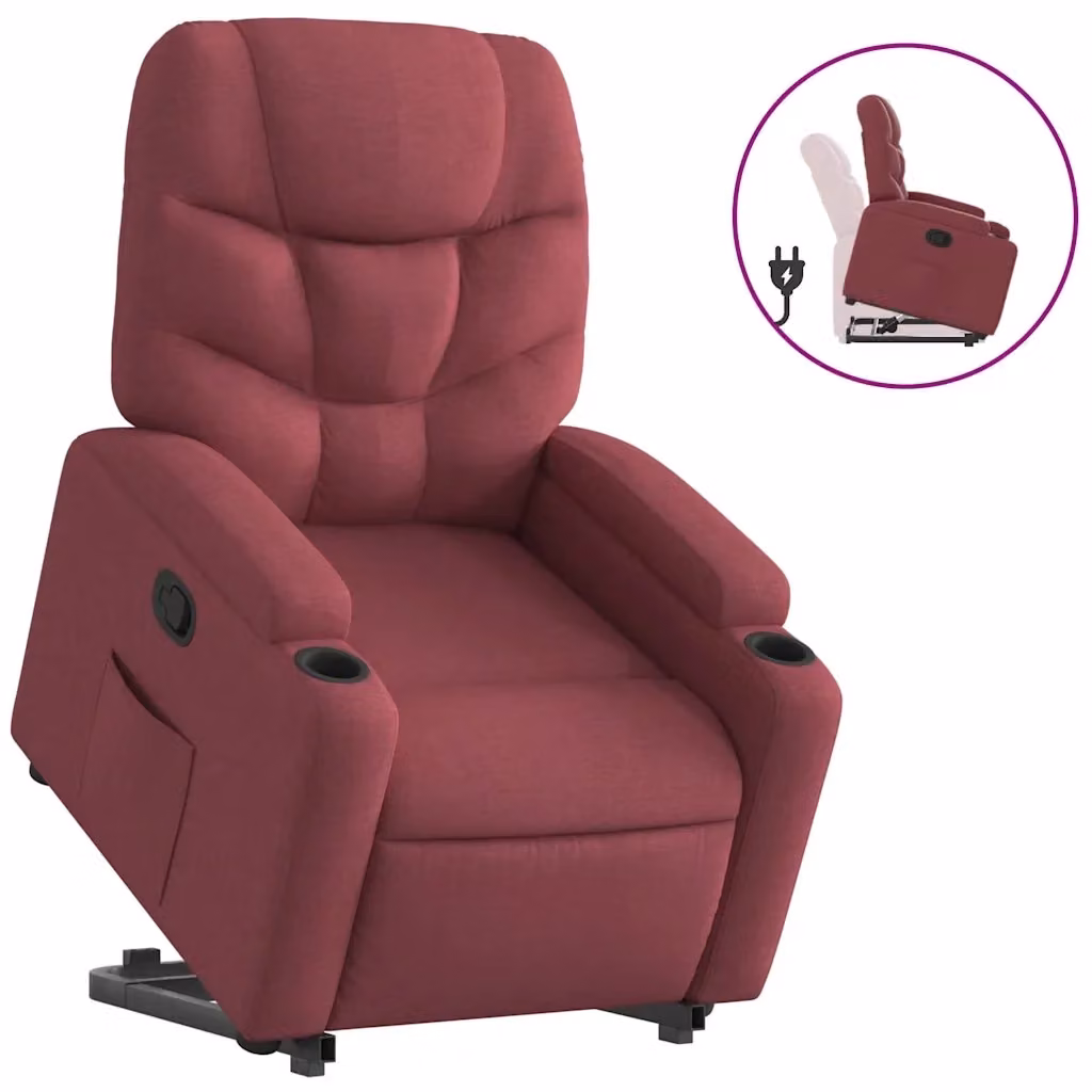 Poltrona Alzapersona Reclinabile vidaXL in Tessuto Rosso con Braccioli e Assistenza Elettrica per Anziani – 2