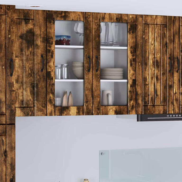 Mobile da parete LUCCA vidaXL in legno e vetro Rovere Fumo L 80 x P 31 x H 80 cm