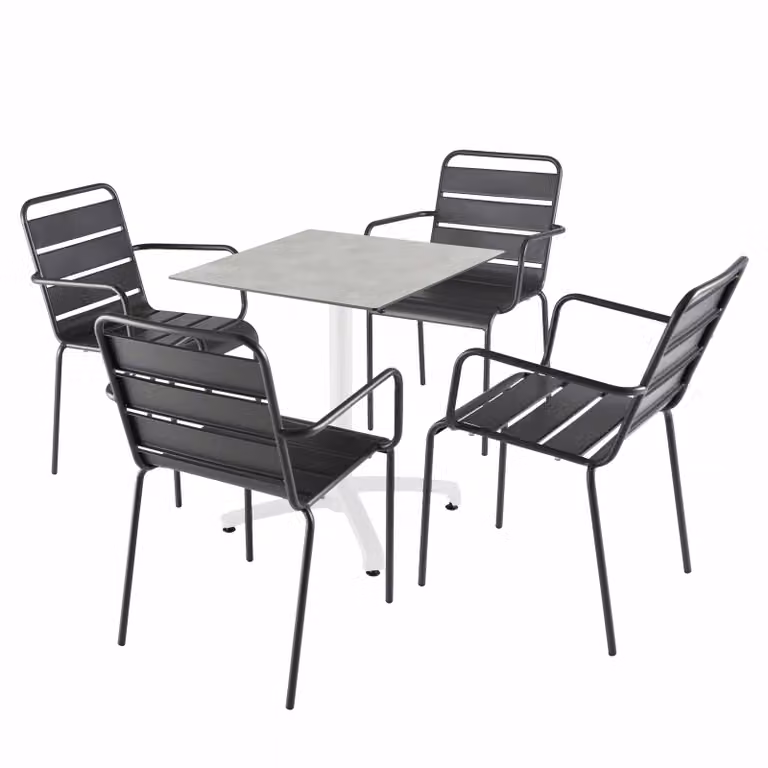 Tavolo reclinabile 70cm in grigio chiaro con 4 sedie in metallo grigio - Oviala Opéra