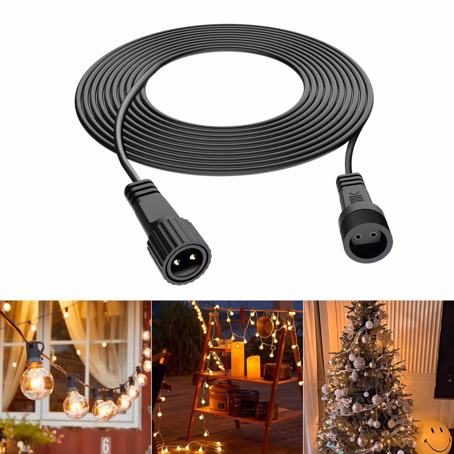 Cavo di prolunga da 10 metri per luci decorative, grado di protezione IP65, con 2 poli, realizzato in ABS e rame