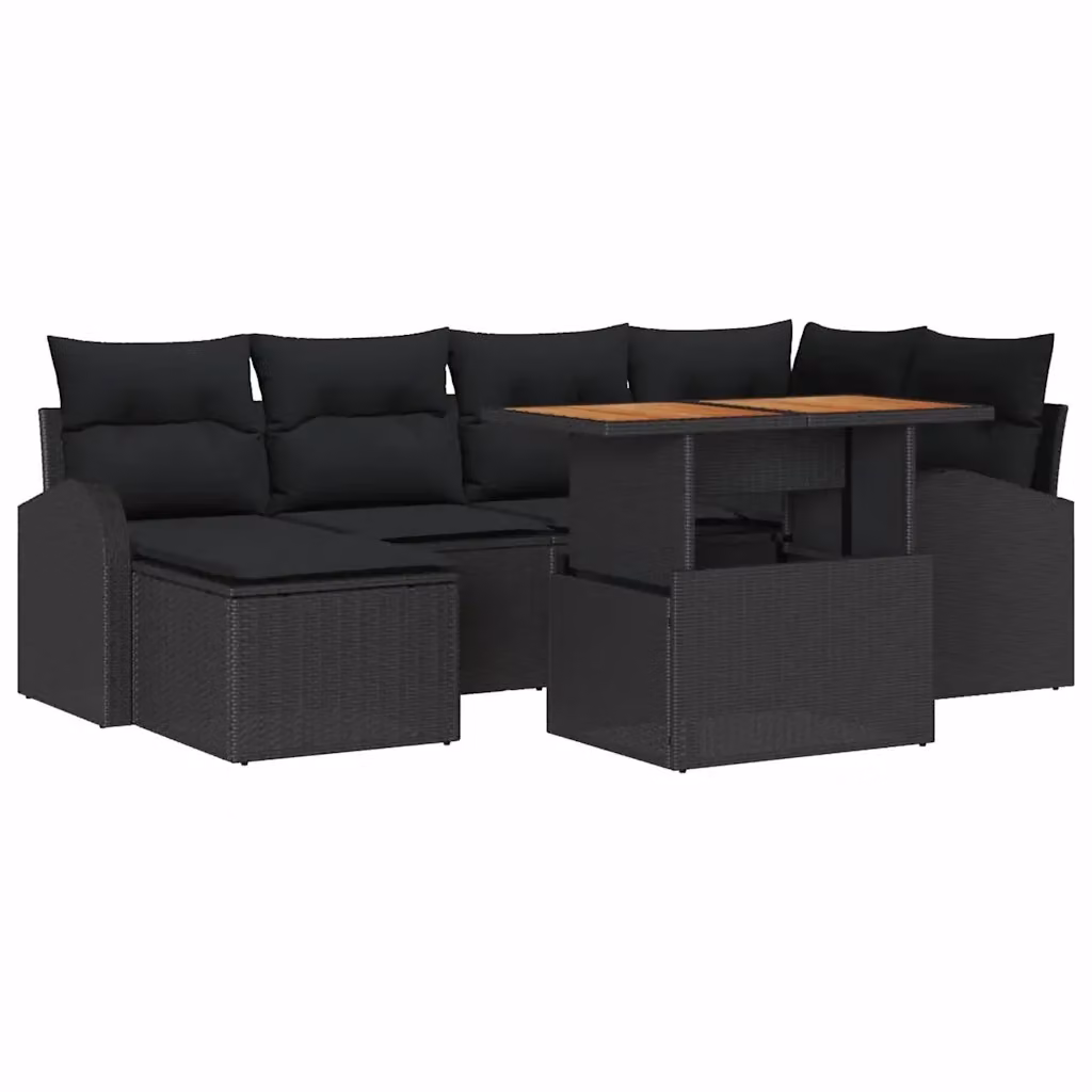 Set Divano da Giardino Moderno vidaXL in Rattan e Legno di Acacia Nero 7 Pezzi – 2