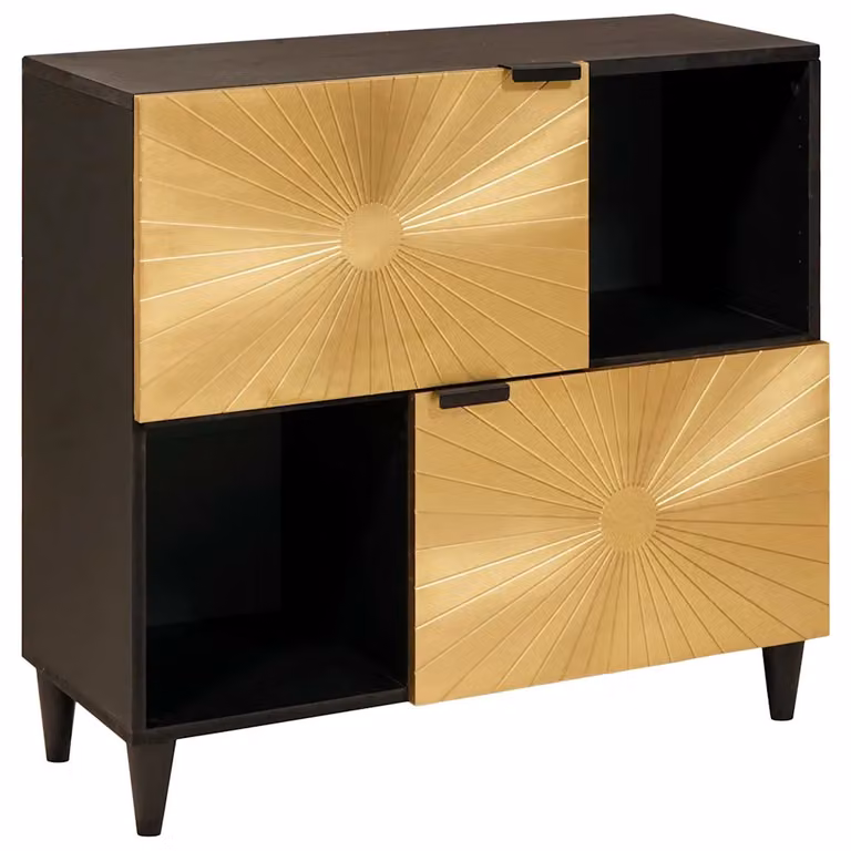 Mobile laterale con scaffale vidaXL in legno di mango, design moderno geometrico, Nero e Oro, L 80 x P 33,5 x H 75 cm