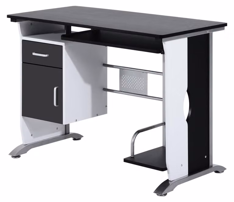 Scrivania per Computer con Ripiano Cassetto e Armadietto 100x52x75 cm in MDF e Ferro Bianca e Nera