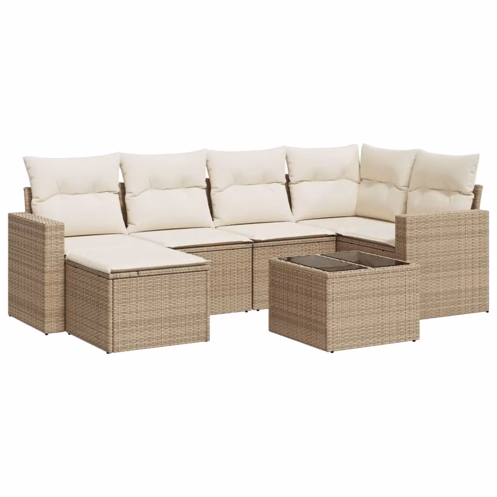 Set Divani da Giardino 7 pz con Cuscini Beige in Polyrattan