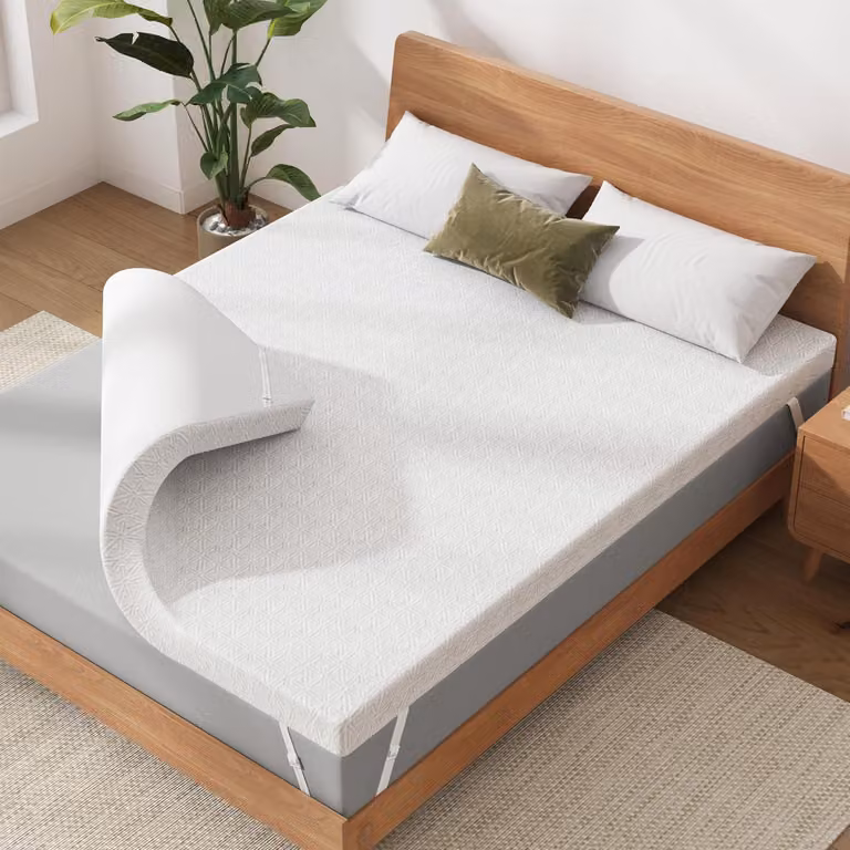 Topper per materasso in gel e memory foam, 140x200 cm, 8 cm di spessore, livello di supporto H2/H3, colore bianco