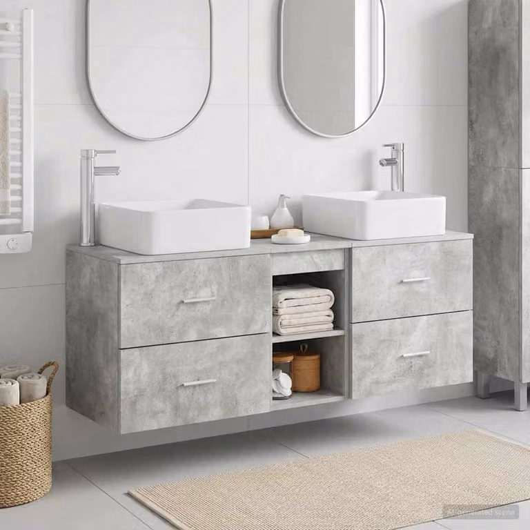 Set di mobili da bagno moderni vidaXL in legno grigio opaco, composto da 3 pezzi, L 129 cm x P 41 cm x H 80 cm
