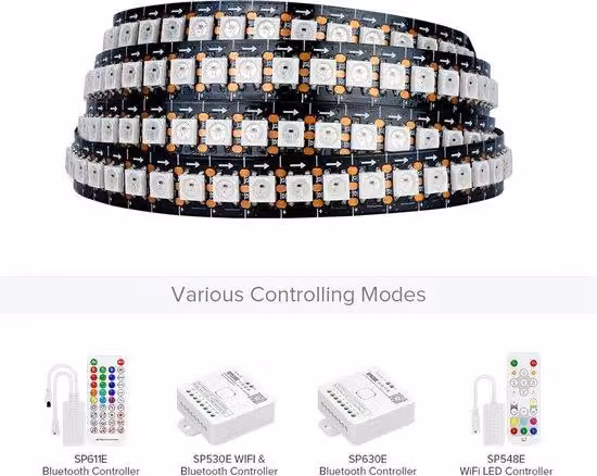 Strisce LED 1 m, 144 LED, 5 V - controllabili singolarmente - SMD5050 RGB - striscia luminosa con cambio di colore - fili isolati - IP30 - non impermeabile - PCB nero - per bar e arredamento d'interni - progetti fai da te
