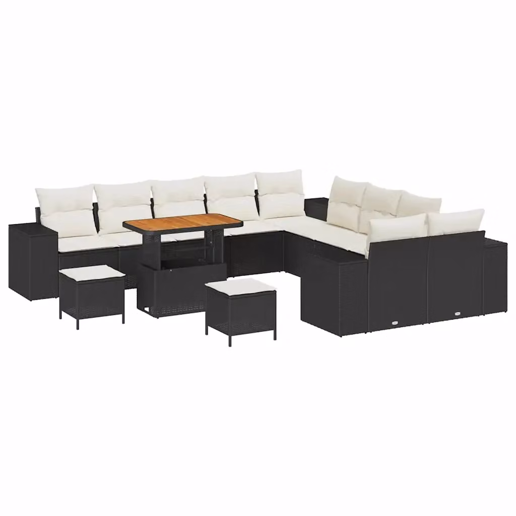 vidaXL Set Divano da Giardino 13 pz in Polyrattan con Cuscini Nero e Beige – 2