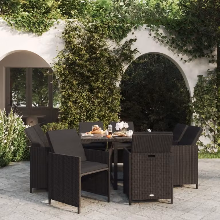 Maison Exclusive - Set da pranzo da giardino da 9 pezzi con cuscini in rattan sintetico nero