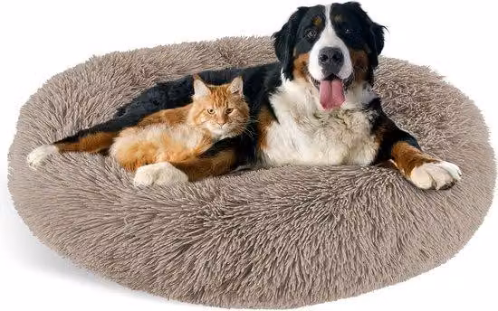 Letto per cani Famanu, forma a ciambella - Lavabile, rotondo, beige, diametro 76 cm
