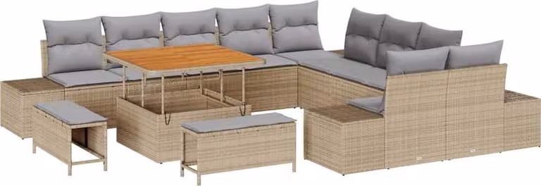 Set Divano da Giardino con cuscino 13 pcs Beige polyrattan