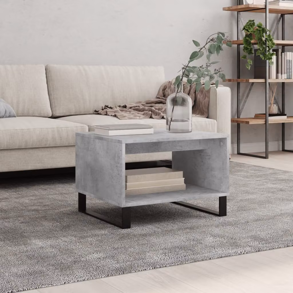 vidaXL Tavolino da Salotto Moderno Grigio con Piano in Legno e Metallo L: 60 cm, P: 50 cm, H: 40 cm