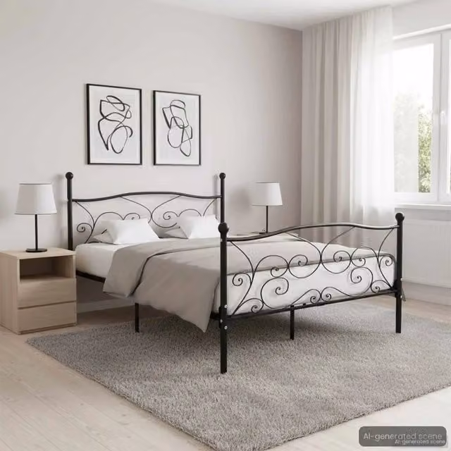 Giroletto con doghe in legno e struttura in metallo nero vidaXL L/P: 140 x 200 cm