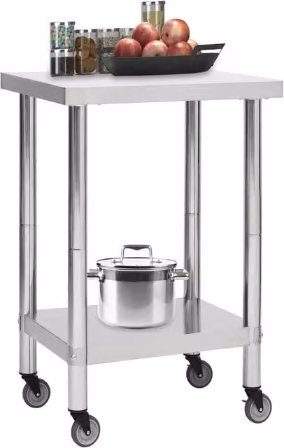 Tavolo da Lavoro Cucina con Ruote 60x60x85 cm in Acciaio Inox CFW7123560