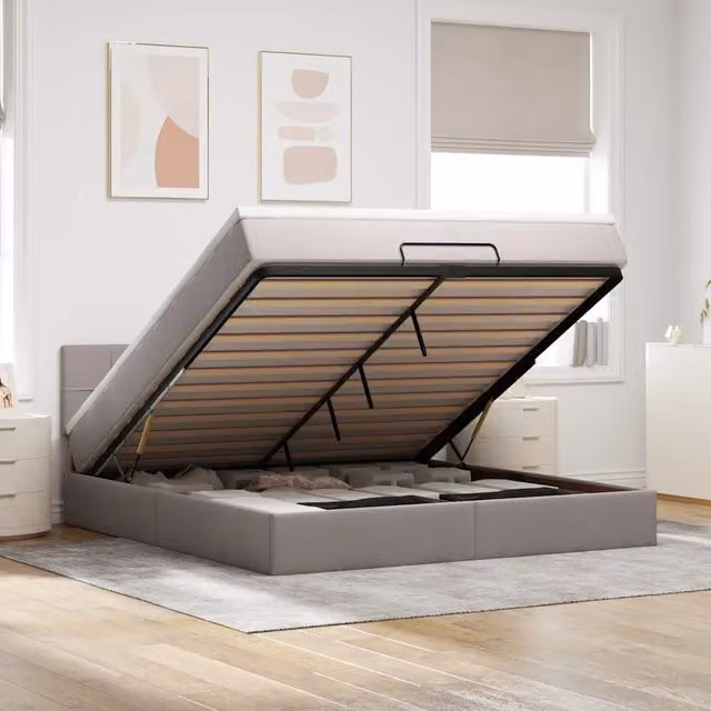 Letto con contenitore a sollevamento vidaXL in tessuto con materasso, L 180 x P 200 cm, Colore Tortora