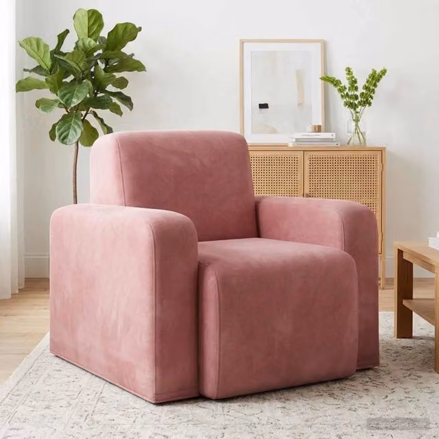 Poltrona moderna in velluto rosa vidaXL con braccioli e seduta in schiuma per soggiorno o camera da letto L/P/H: 88 x 77 x 90 cm