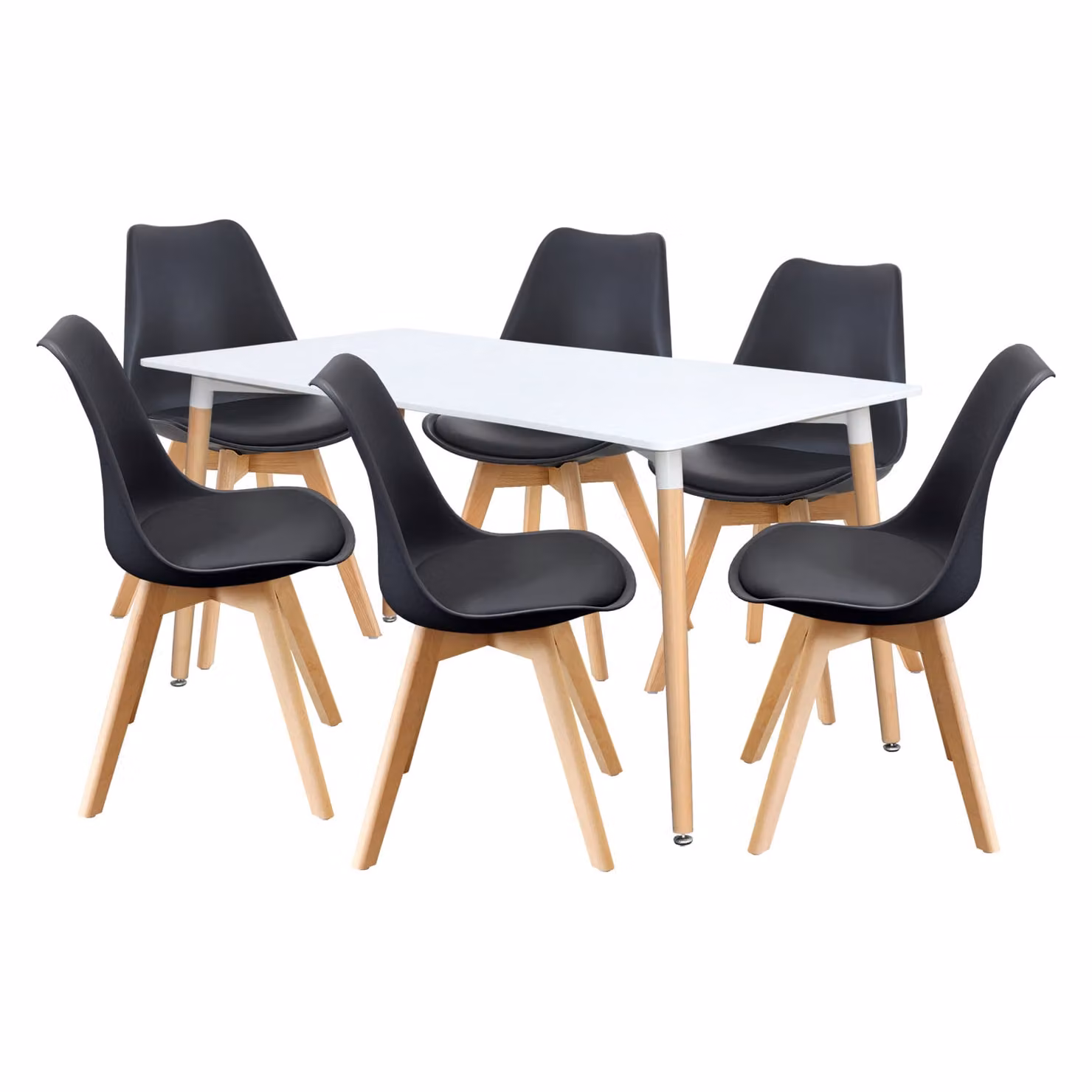 Tavolo da pranzo 160x90 QUATRO bianco + 6 sedie QUATRO nero