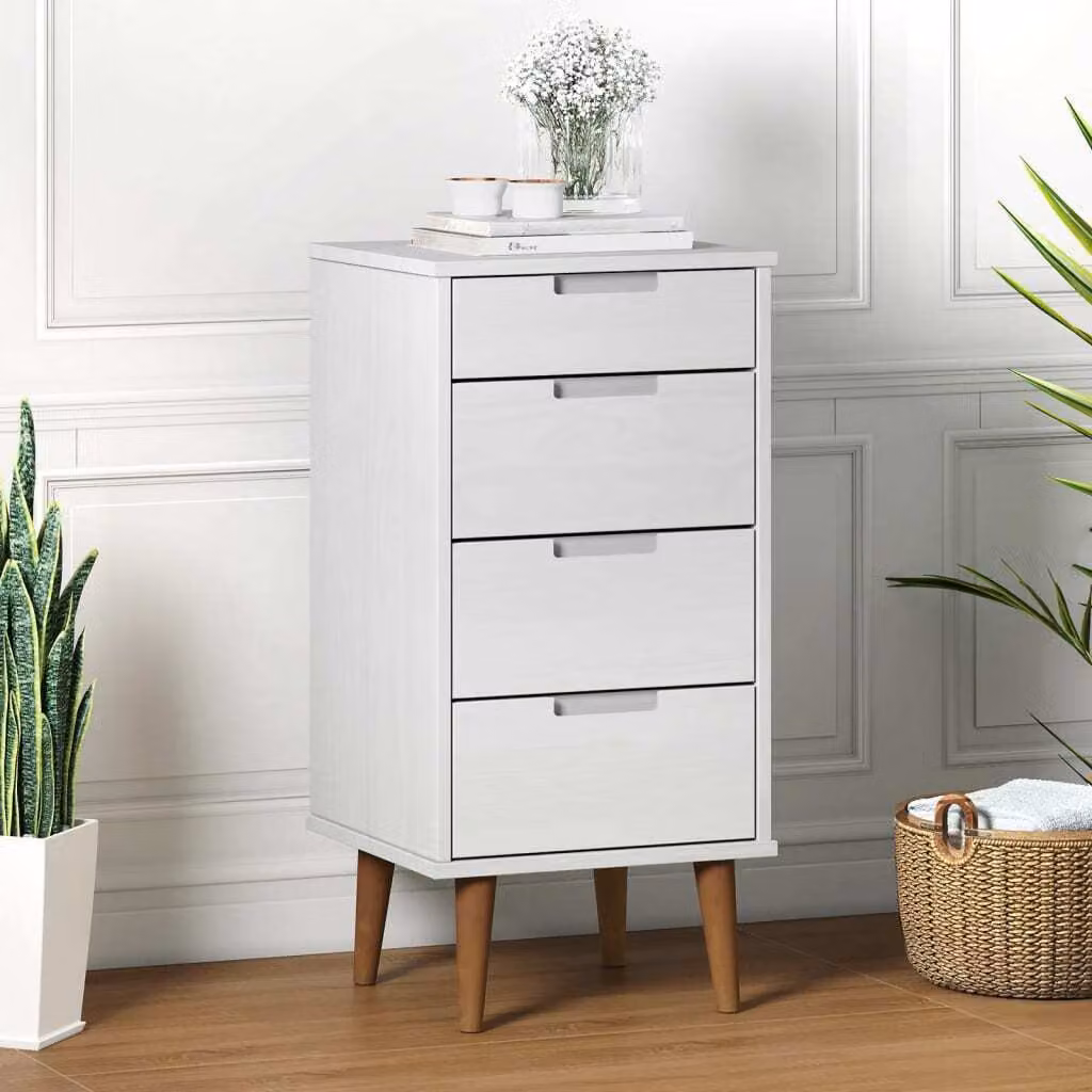 The Living Store Cassettiera MOLDE Bianca 40x35x82 cm Legno massello di pino