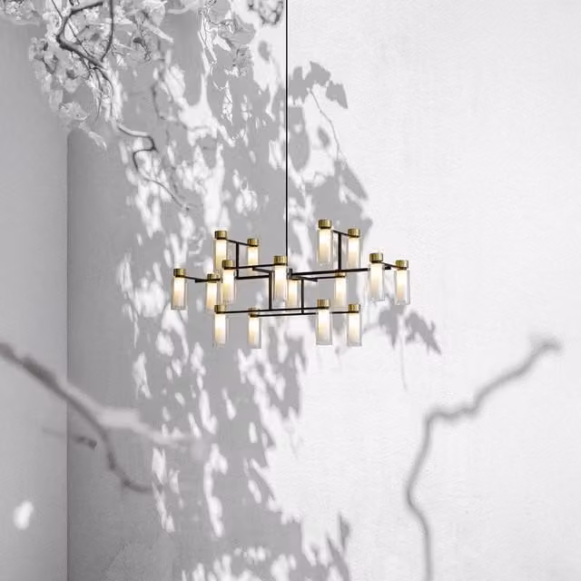 Lampada a sospensione moderna Osram in metallo e vetro con cilindro, disponibile in oro/ottone, nero o bianco, attacco E14, H 130 cm x L 16 cm x P 16 cm