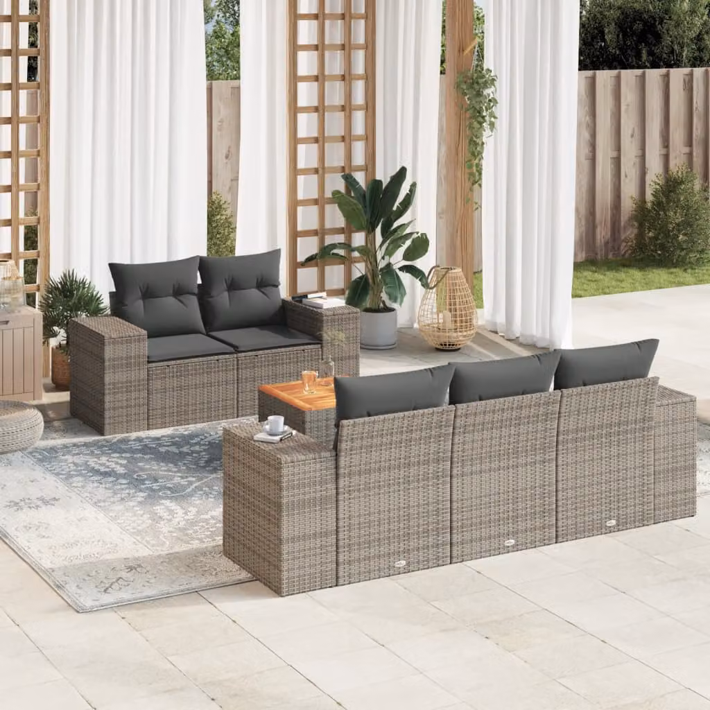 vidaXL Set Divano da Giardino a L 6 pz in Polyrattan Grigio con Cuscini e Tavolino da Caffè – 1