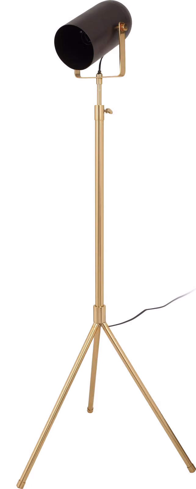 Lampada da terra Padiro, dimensioni 27 x 53 x 133-163 cm, nera e dorata, in acciaio, con treppiede regolabile in altezza