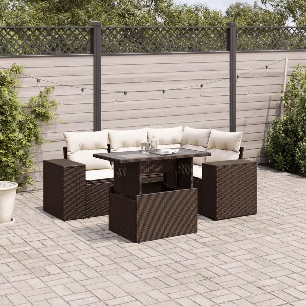 Maison Exclusive - Set Divano da Giardino 5 pz con Cuscini Marrone in Polyrattan