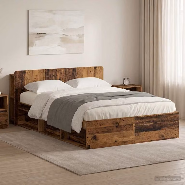 vidaXL Telaio letto con contenitore in legno color marrone L: 135 cm, P: 190 cm