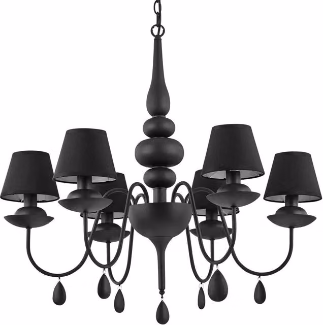Lampadario Shabby Chic-Provenzale Blanche Metallo Nero 6 Luci E14