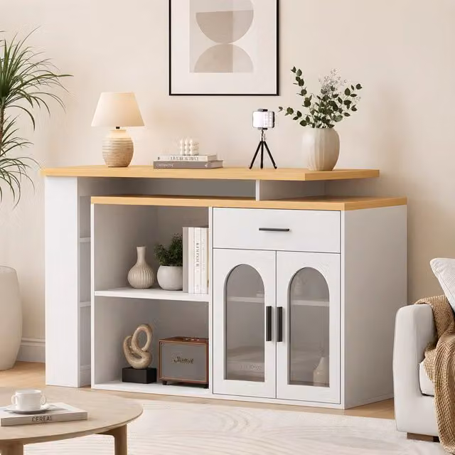 Scrivania angolare a L ¨C Minimal ¨C Bianca con cassetti ripiani in legno multistrato