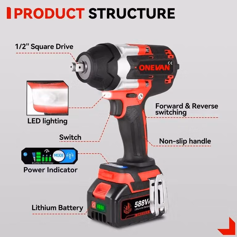 Chiave a percussione elettrica - Coppia elevata di 1800 Nm - 18V, motore brushless