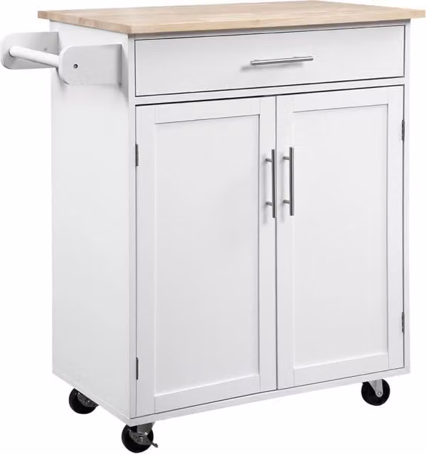 Carrello da cucina con ruote XYLO bianco con cassetto e portasciugamani L/P/H: 91.5 x 45.0 x 45.0 cm