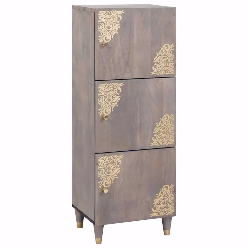 Credenza moderna vidaXL in legno di mango massello, Grigio e Oro, L: 40 cm, P: 33 cm, H: 110 cm