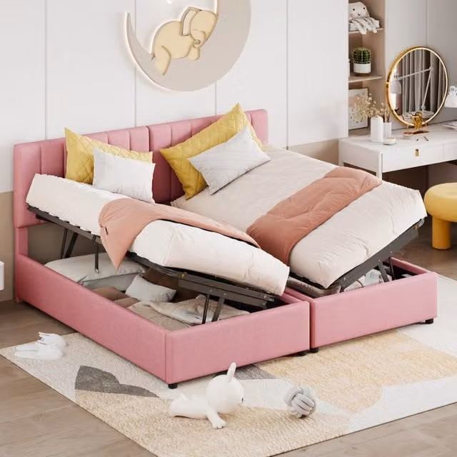 letto imbottito lino rosa 180 x 200 cm