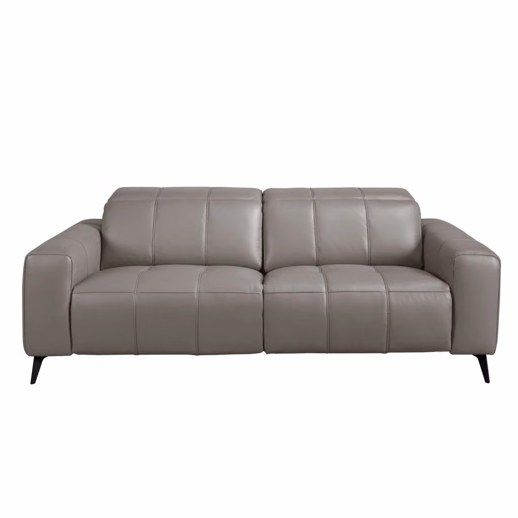 Divano relax moderno a 3 posti Angel Cerdá S.L. in pelle grigia e nera con struttura in legno e metallo, poggiatesta regolabile e seduta motorizzata, L: 216 cm, P: 98 cm, H: 110 cm – 2