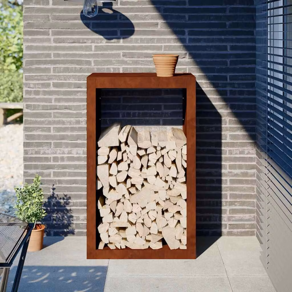 vidaXL Rack per Legna da Ardere in Acciaio Corten, L/P/H: 60 x 40 x 100 cm