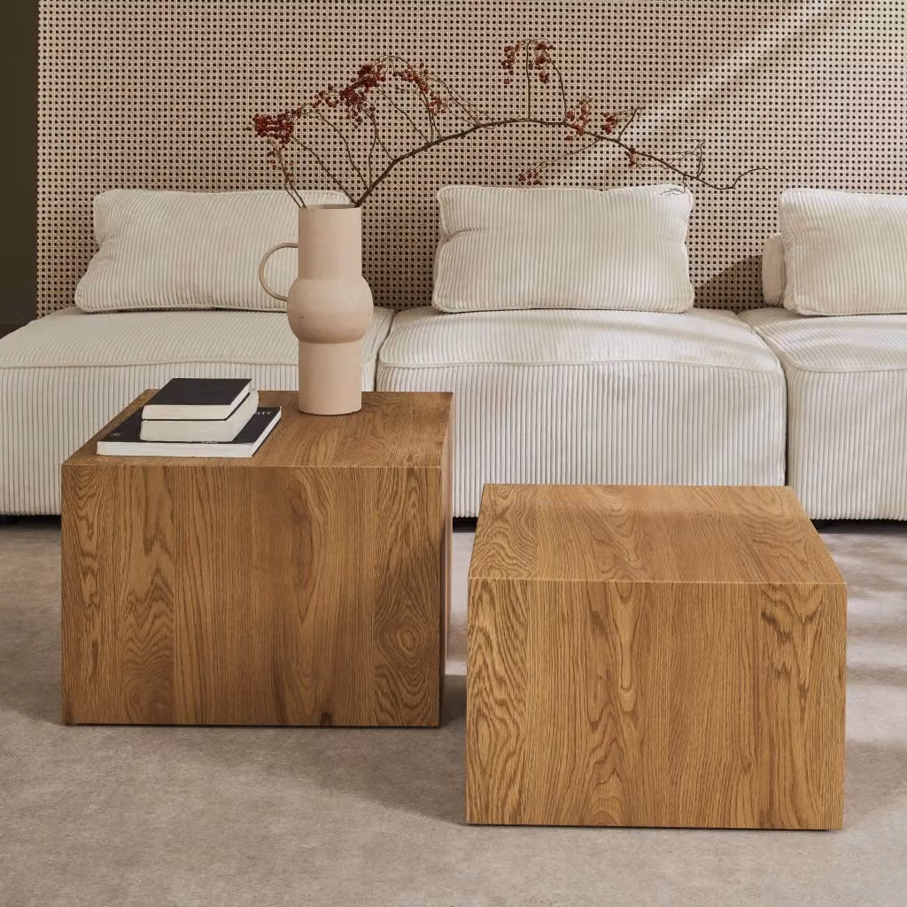 Set di 2 tavolini quadrati Sweeek in legno effetto frassino, marrone – 2