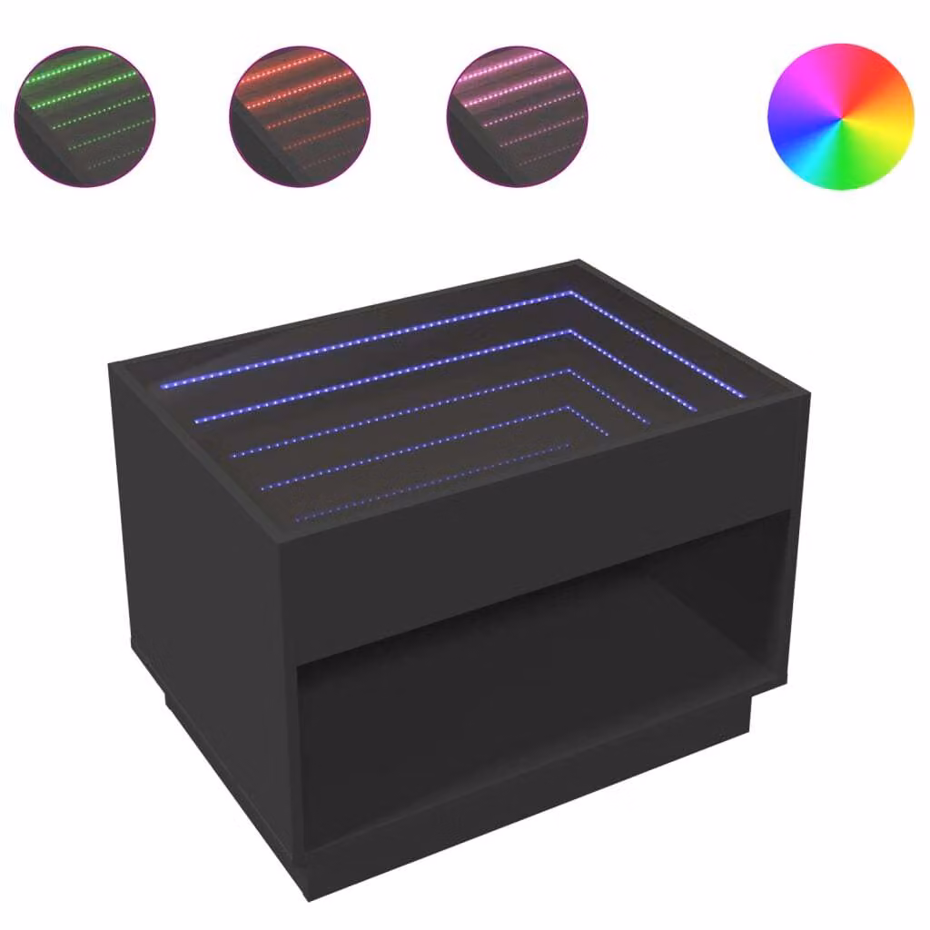 Tavolino da Salotto con LED Infinity Nero 70x50x50 cm