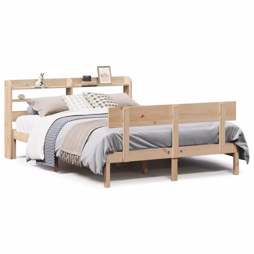 Letto matrimoniale vidaXL in legno massello di pino marrone con ripiani laterali L/P/H: 222.5 x 160 x 82 cm – 2