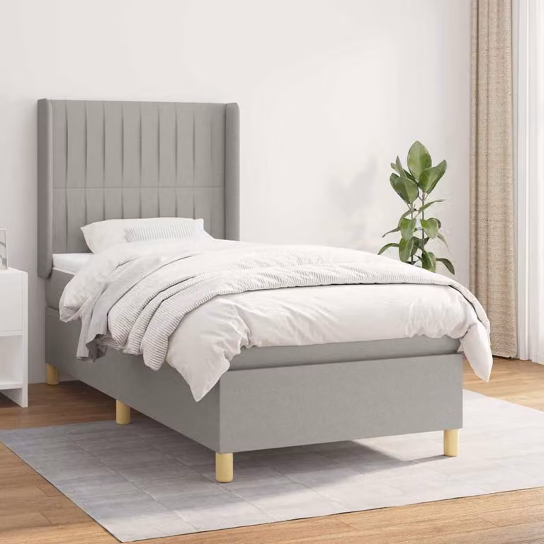 vidaXL Giroletto a Molle con Materasso Ibrido in Tessuto Grigio e Bianco L/P/H: 80 x 200 x 128 cm
