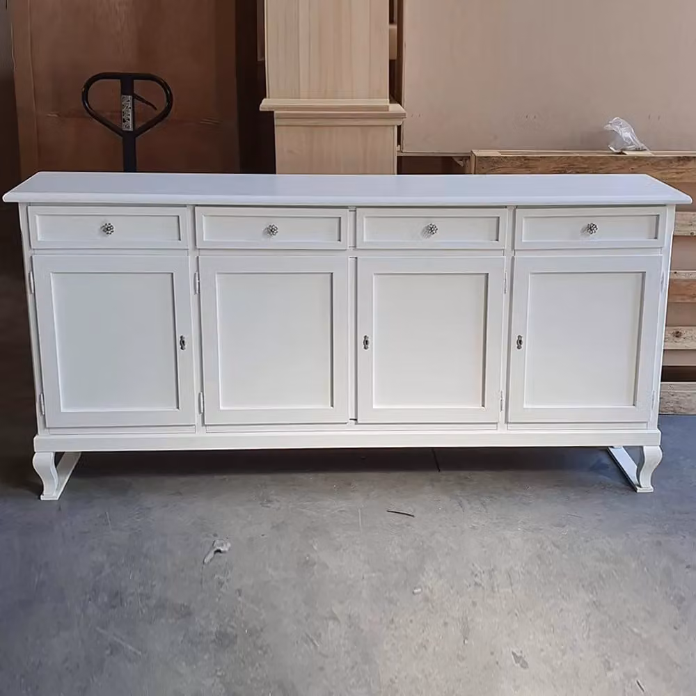Madia credenza shabby chic in legno con 4 ante e serratura, Mobili 2G, Bianco, L: 205 cm, P: 40 cm, H: 98 cm – 1