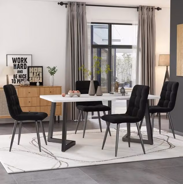 Set tavolo da pranzo nero con 4 sedie in velluto
